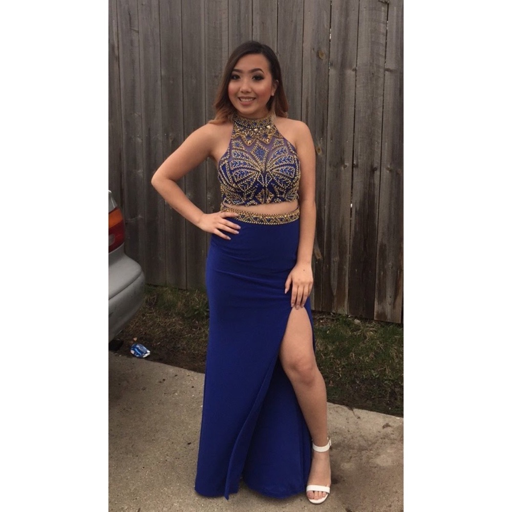 Two Piece Royal Blue Prom Dress